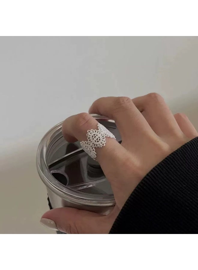 Vintage Lace Pattern Sterling Silver Open Ring - Image 3